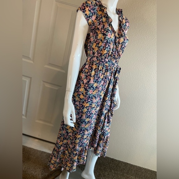 Old Navy Dresses & Skirts - Old Navy~NWT~Multi-Color Floral Print~Ruffle Wrap Midi Dress~Cap Sleeves~Size S